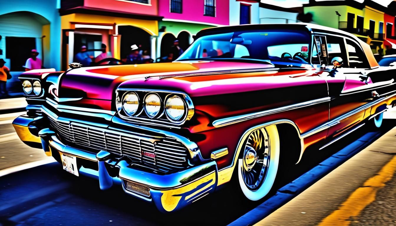 Colorful Lowrider in the Barrio, Hyperdetailed 8k Photoillus...