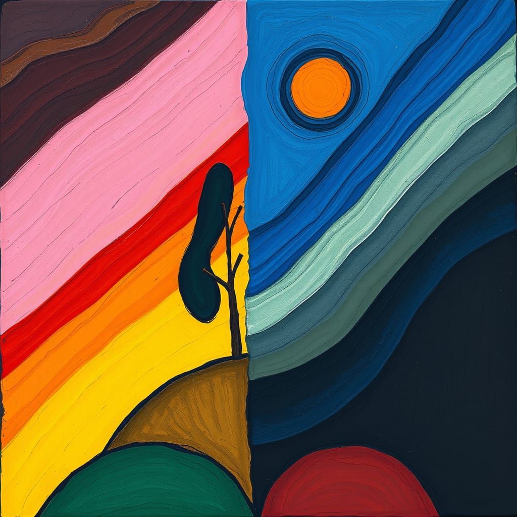 Day and Night in Abstract Expressionist Style