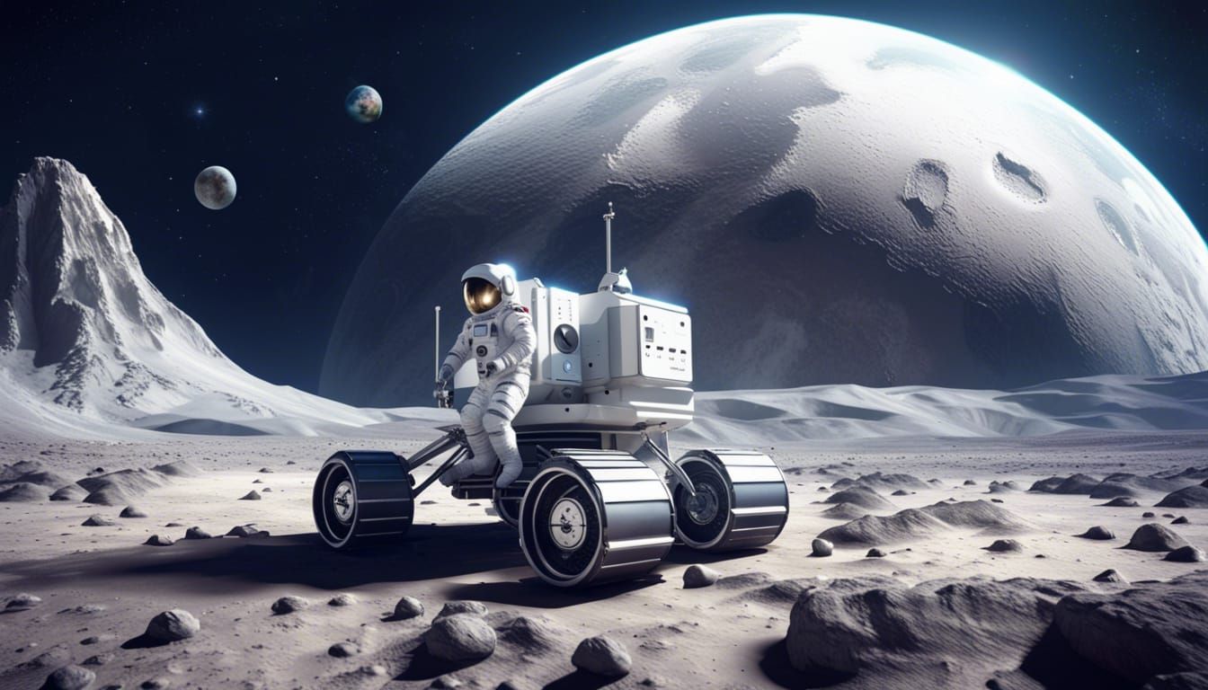 Astronaut on Moon Base in Realistic Fantasy Style