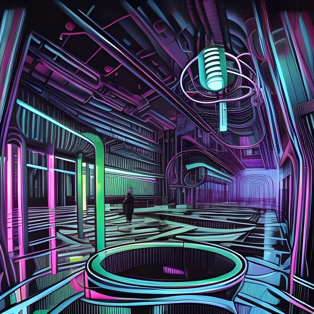 Neon Mirror Labyrinth in Retro-Futurist Style