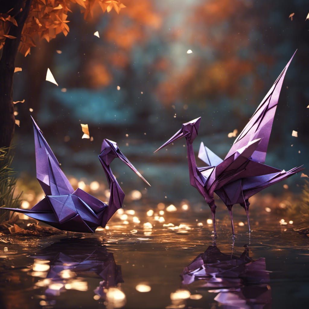 Origami Crane Family: Dark Fantasy Concept Art