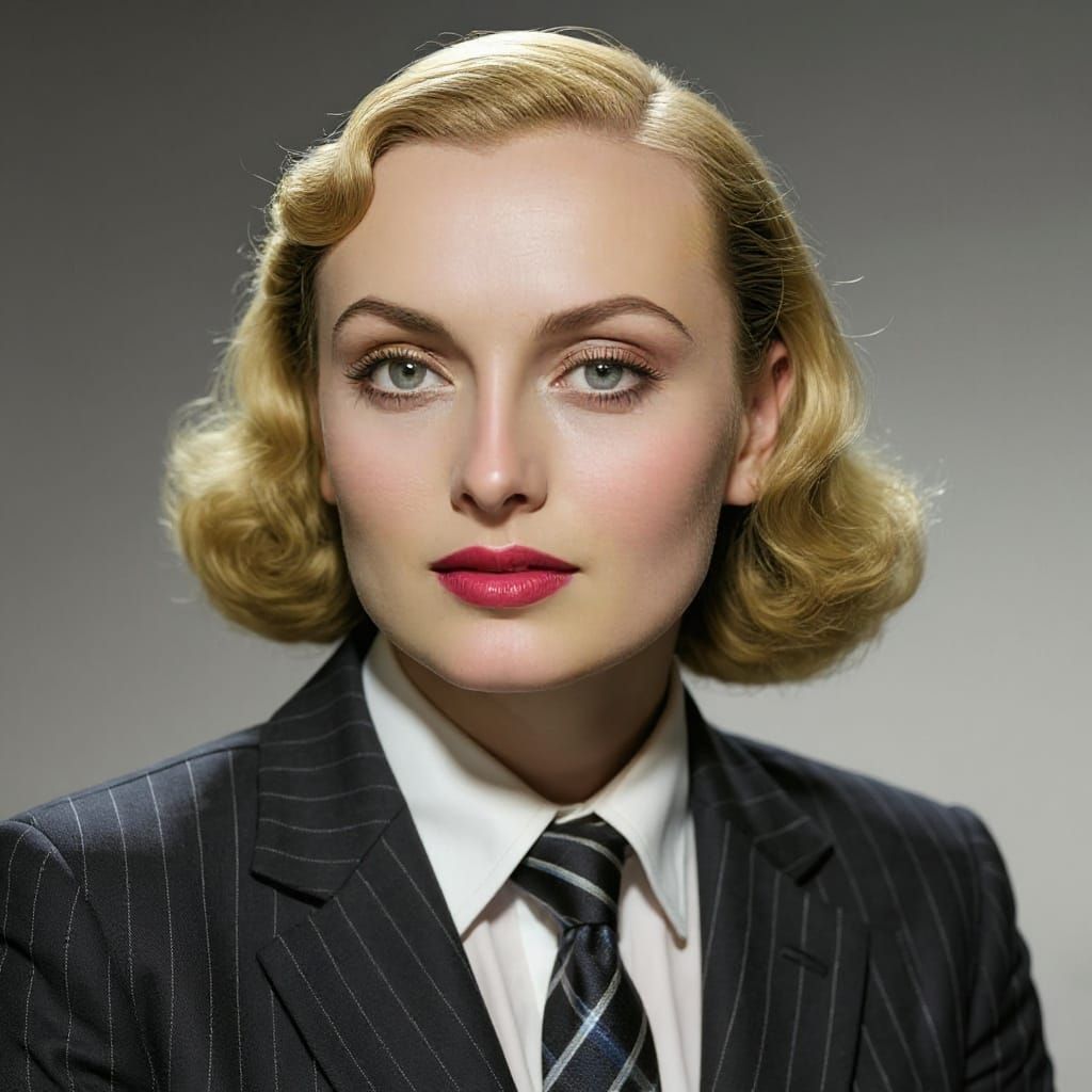 Woman in Pinstripe Suit and Necktie