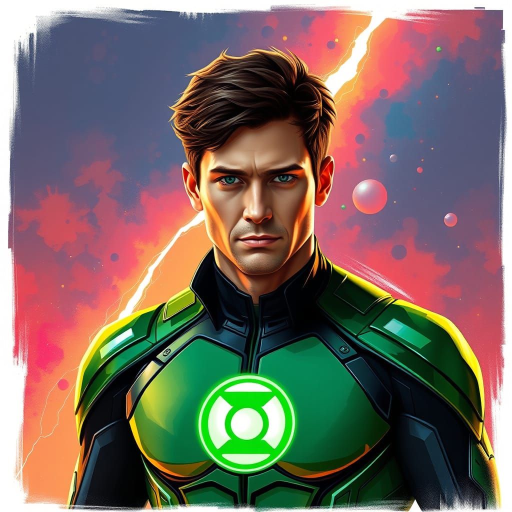 Ashton Kutcher as Green Lantern in Cosmic Comic Book Art