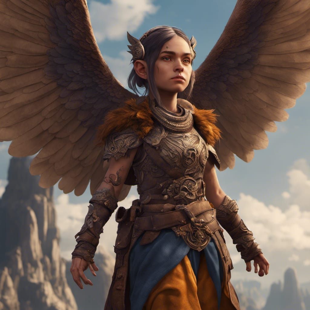 Halfling Monk with Owl Wings, Fantasy Art