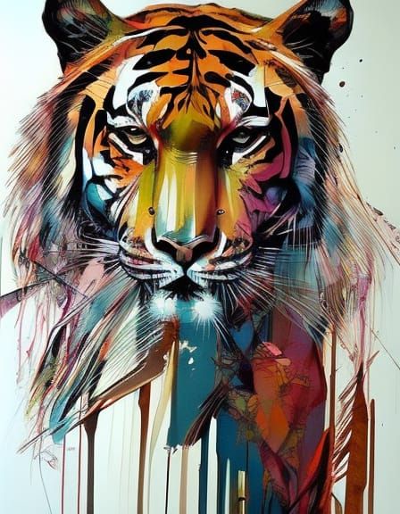 Hyperdetailed Tiger in Impasto and Ink Style