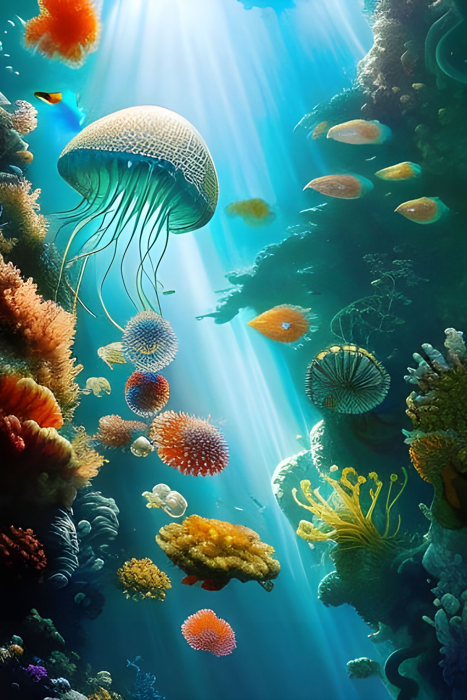 Glowing Jellyfish Flowers in Blue Sea Wonderland