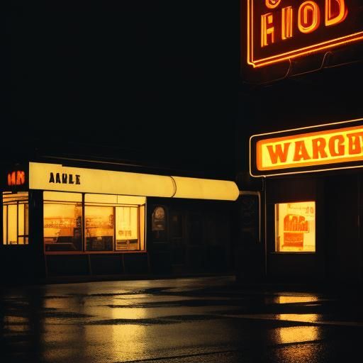 Retro Film Noir Neighborhood Landscapes with Warm, Muted Col...