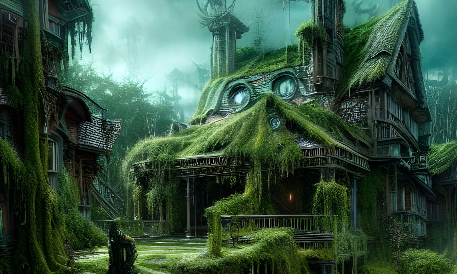 Intricate Mossy Party House in Digital Art Style
