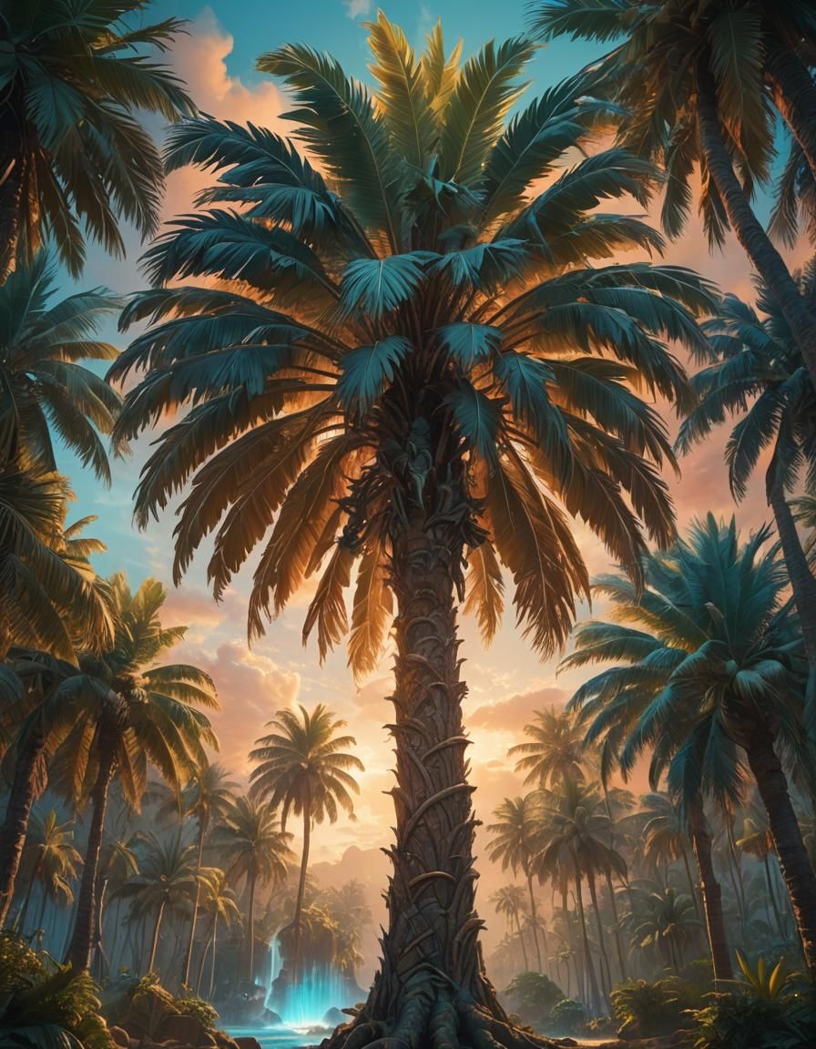Monumental Palm Tree in Epic Fantasy Landscape