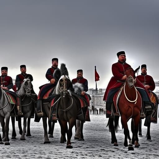Russian Tsar With Cossacks in Moscow: Hyperrealistic Image