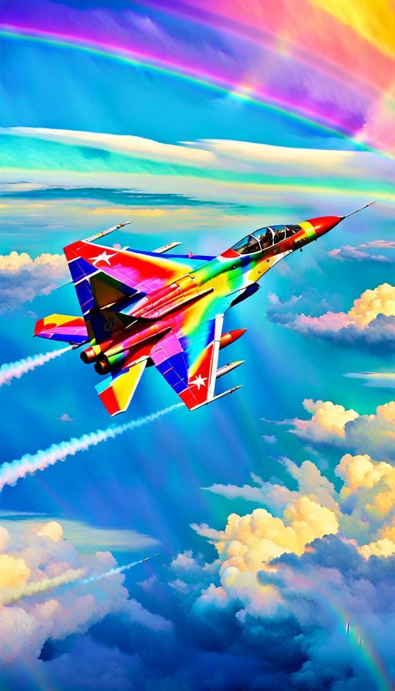 Mig 29 Flies Through Rainbow Sky