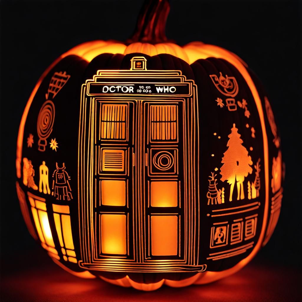 Doctor Who Pumpkin with Tardis and Daleks