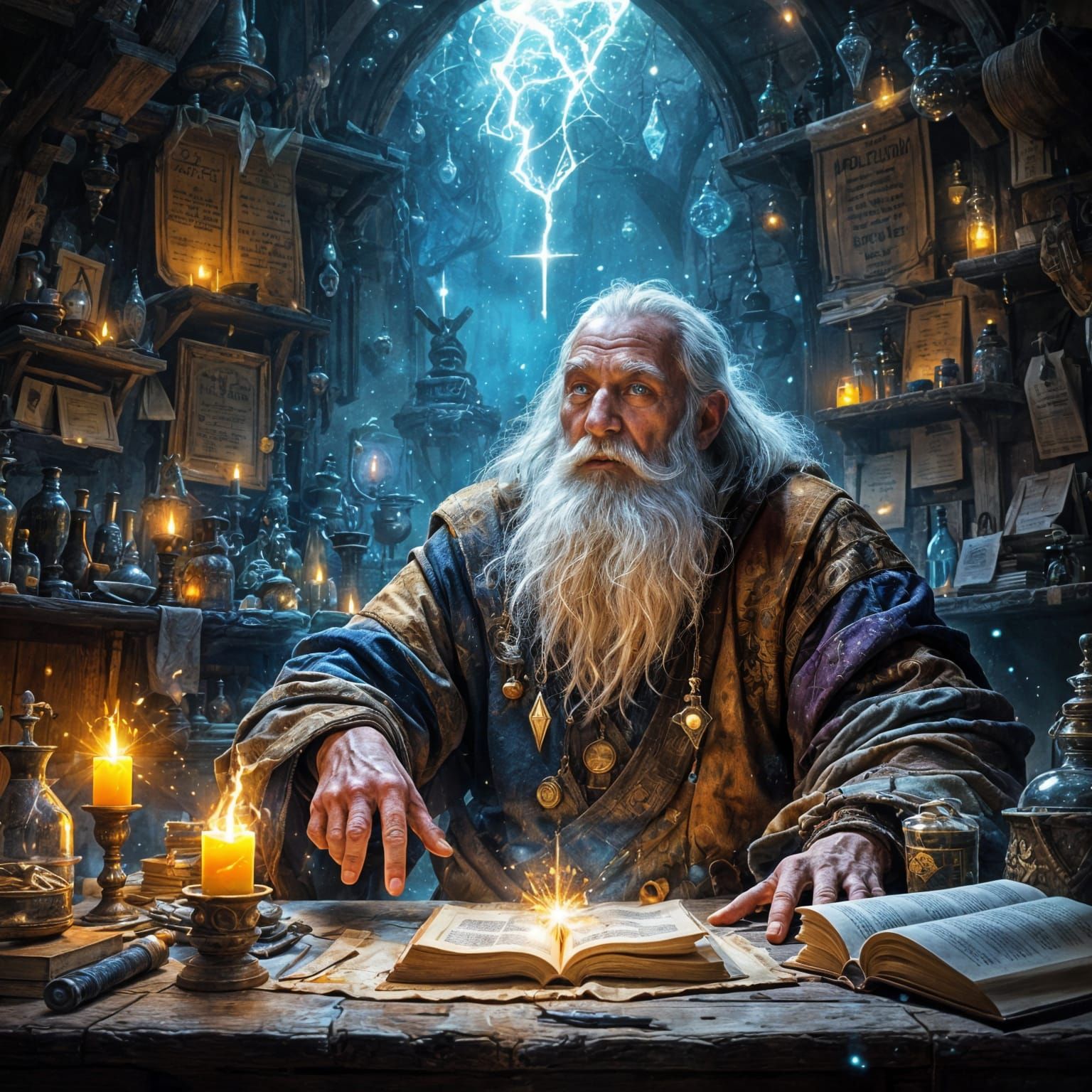 Wizard's Discovery in Arcane Laboratory, Fantasy Art