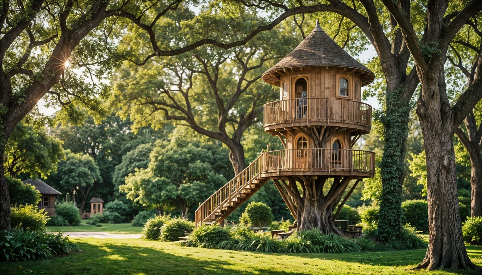 Backyard Treehouse with Castle Tower: Professional Photograp...