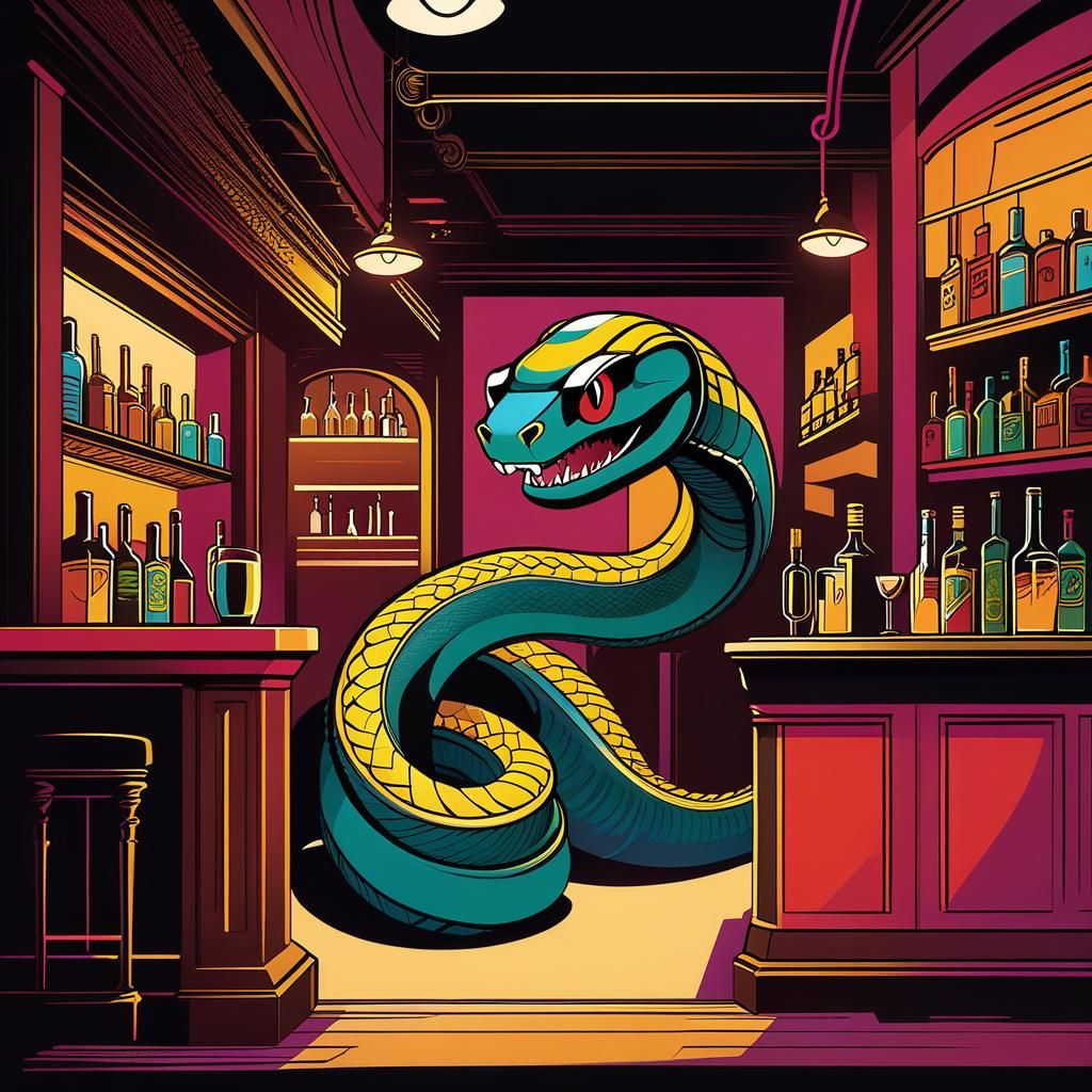 Anthropomorphic Snake Enters a Bar, Comic Book Style