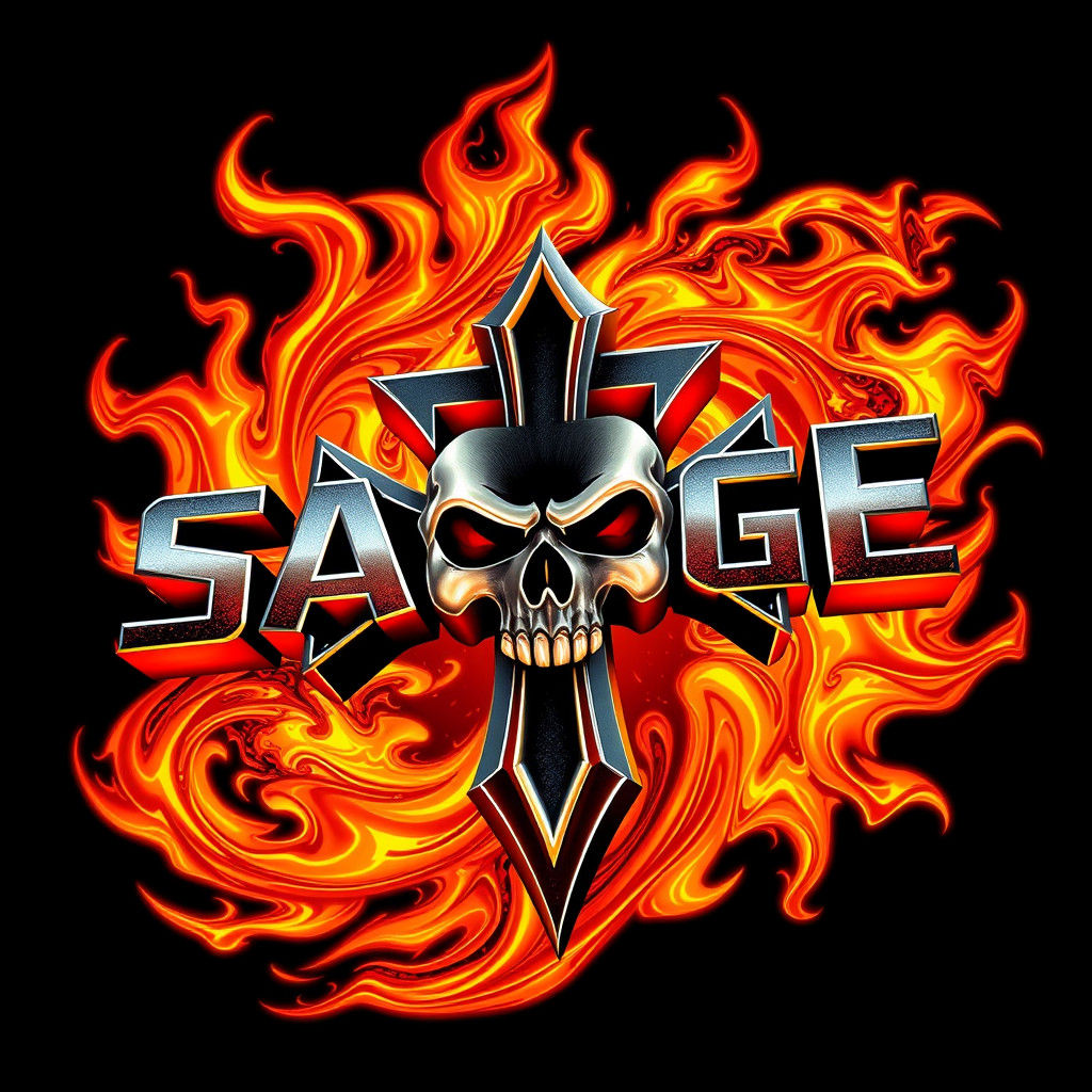 Queen Savage Logo with Skull Cross and Fractal Flames