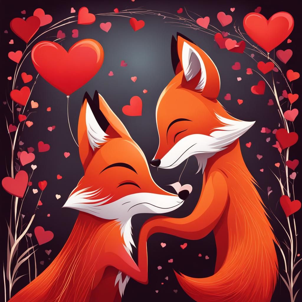 Romantic Kiss Between Foxes on Valentine's Day