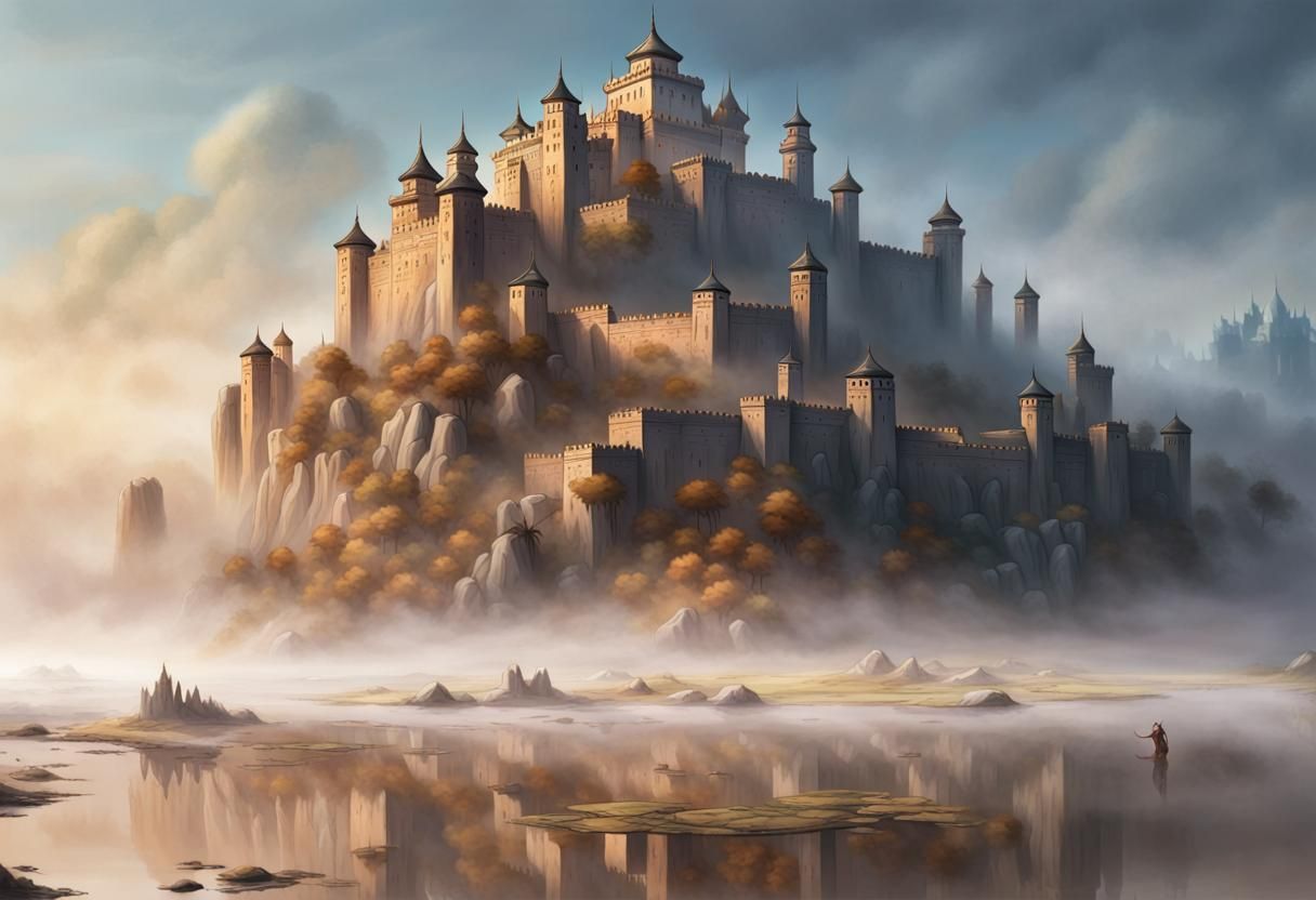 Eastern Castle in Mist, Art Deco Style