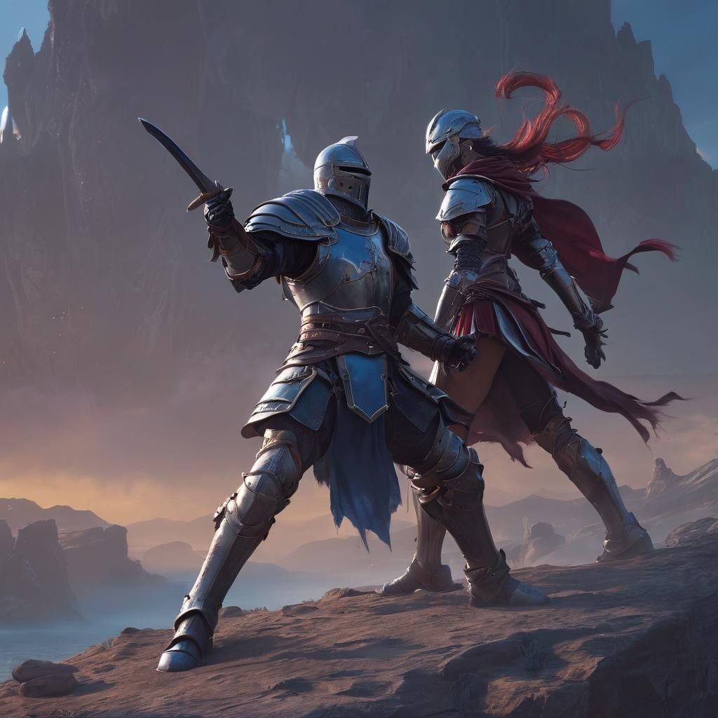 Heroic Knight and Mage Battle in Fantasy Art