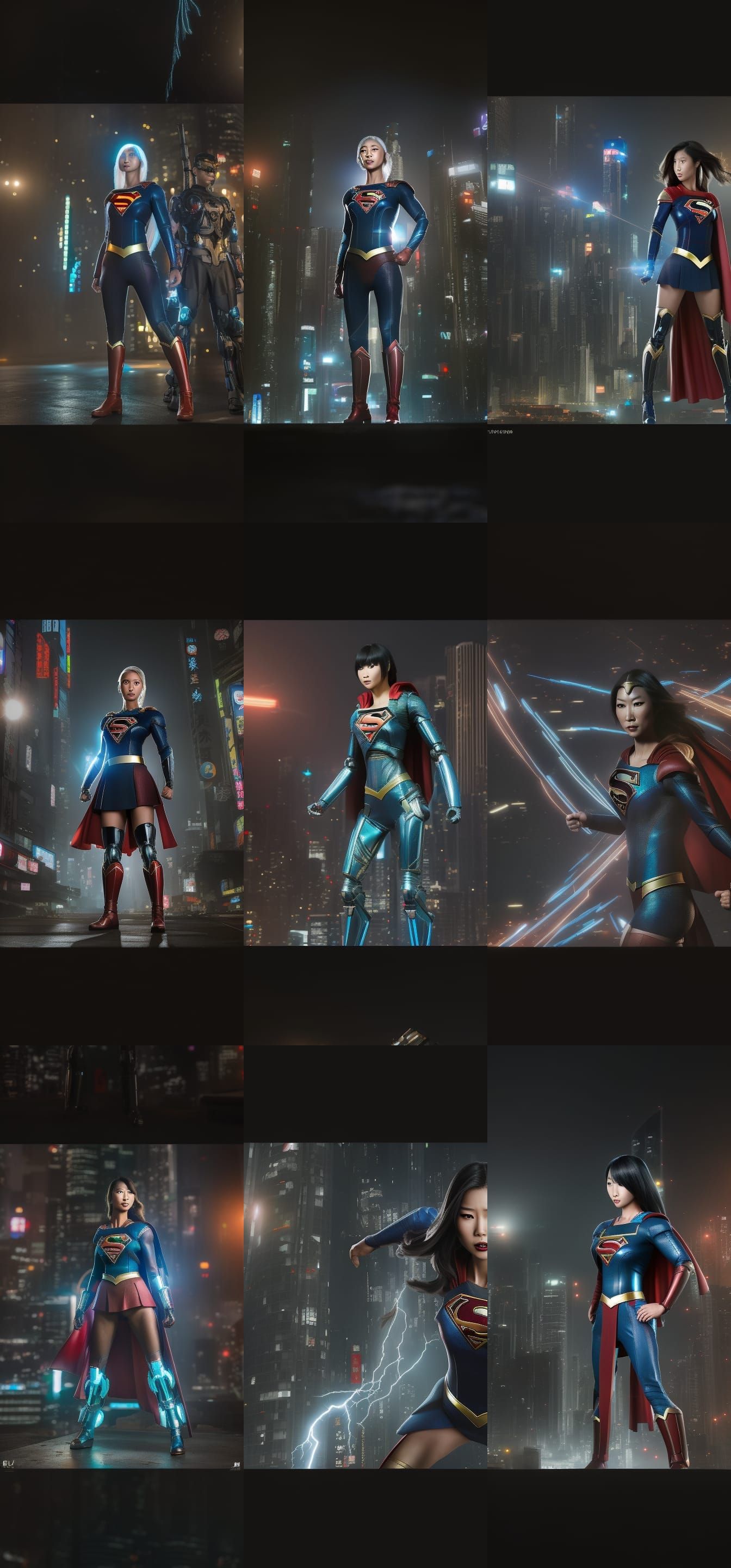 Cybernetic Supergirl in Intense Cyberpunk Battle