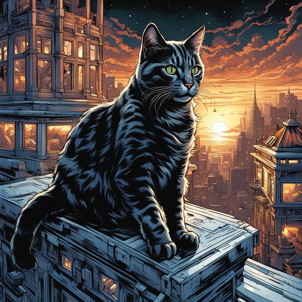 Cat in Contemporary Comic Book Art Style