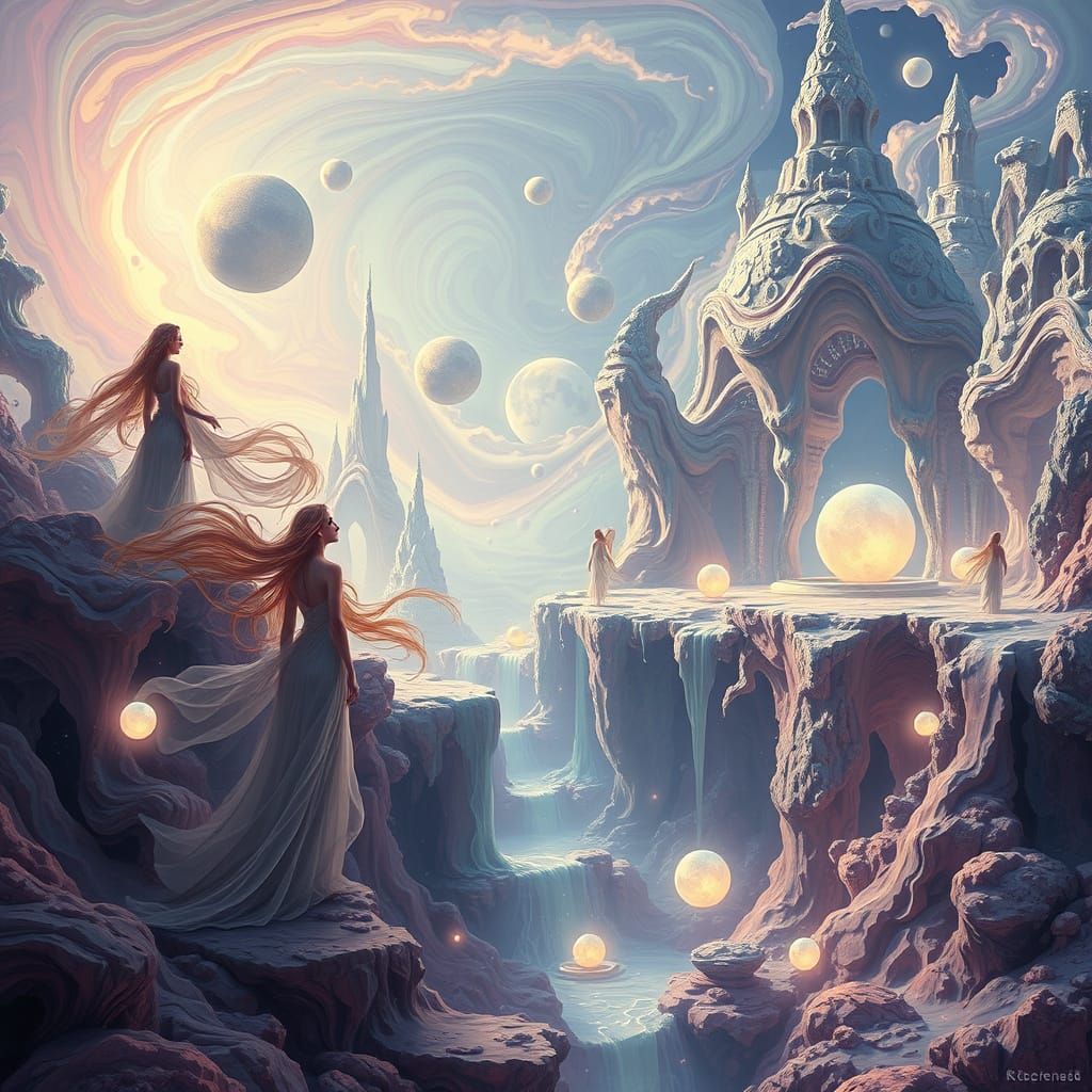 Ethereal Dreamscapes with Iridescent Colors and Biomorphic S...