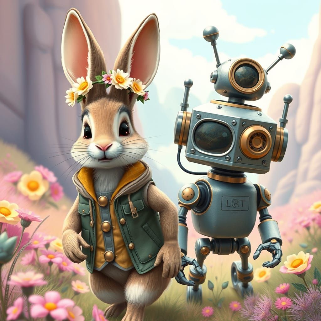 Bunny and Robot Adventure in Candy Land
