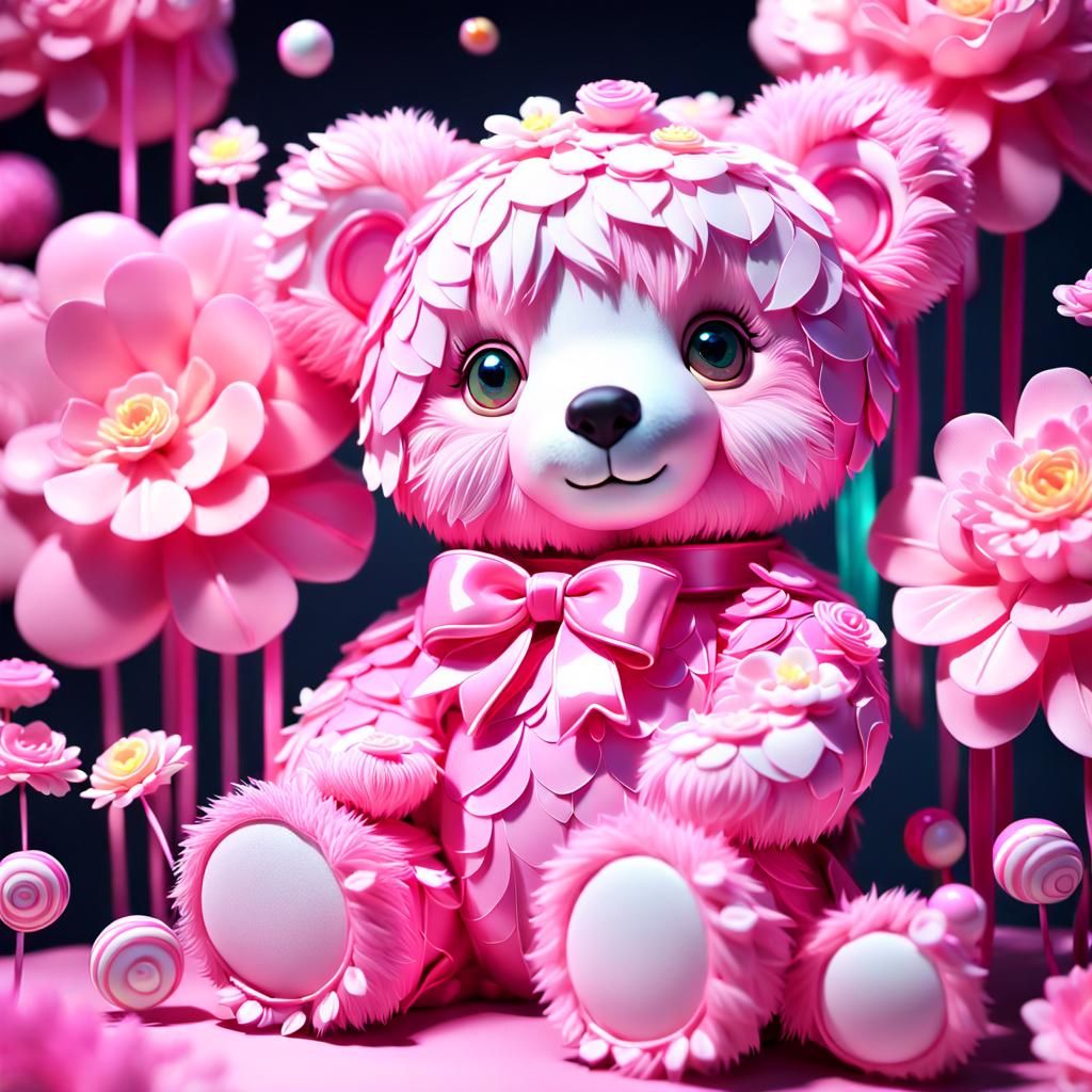Pink Ribbon Bear in Anime Flower World