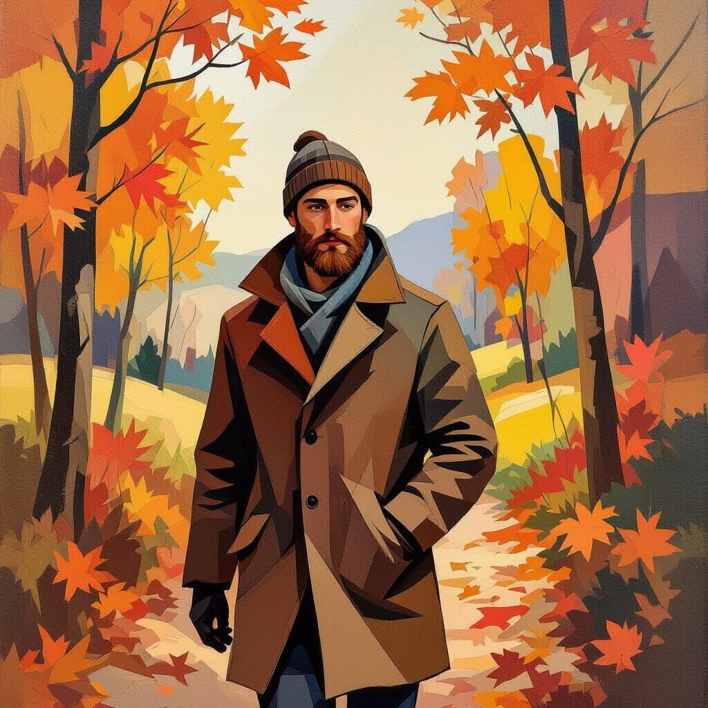 Cubist Man in Autumn Landscape, Macke Style