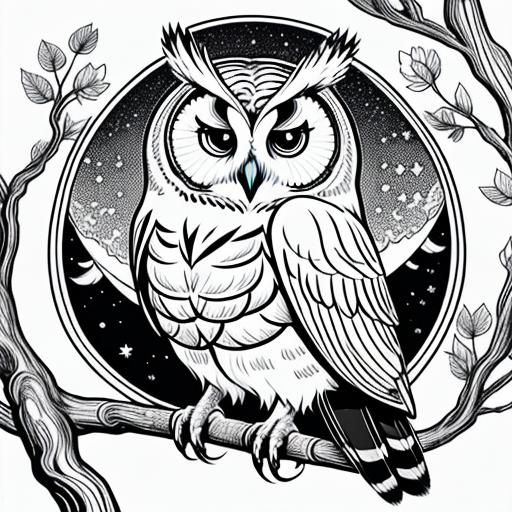 Coloring Page Owl in Black and White Line Art