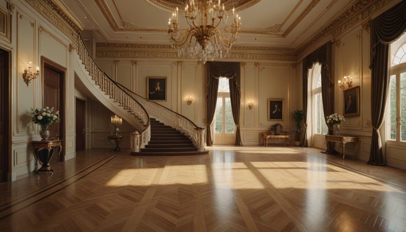 Elegant Neoclassical Living Room with Grand Staircase
