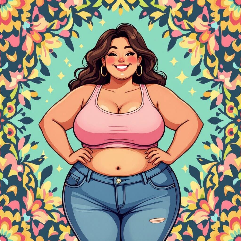 Confident Plus-Size Woman in Pink Tank Top