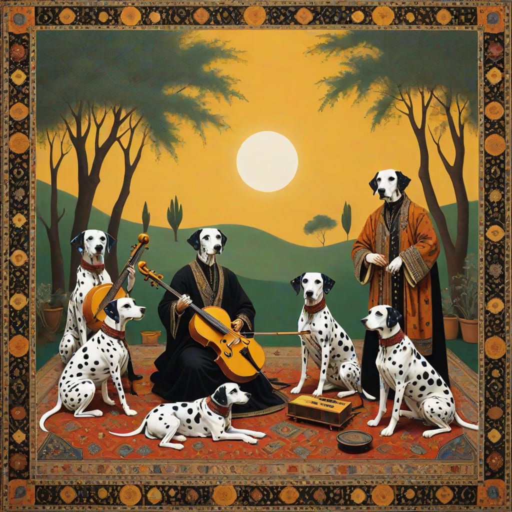 the dalmatians dog orchestra with iranian musical instruments