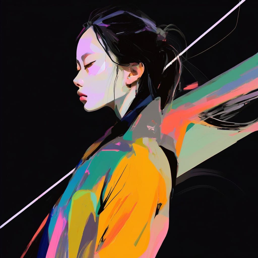 Digital Anime Woman in Bold Brushstrokes Minimalism