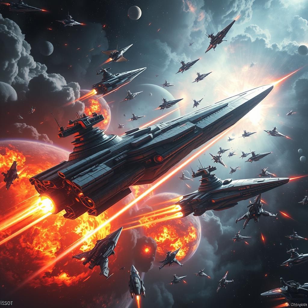 Epic Space Battle in Retro Sci-Fi Style