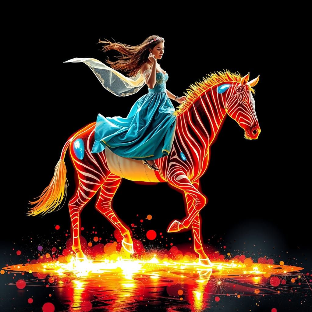 Luminous Wireframe Zebra Graffiti Art