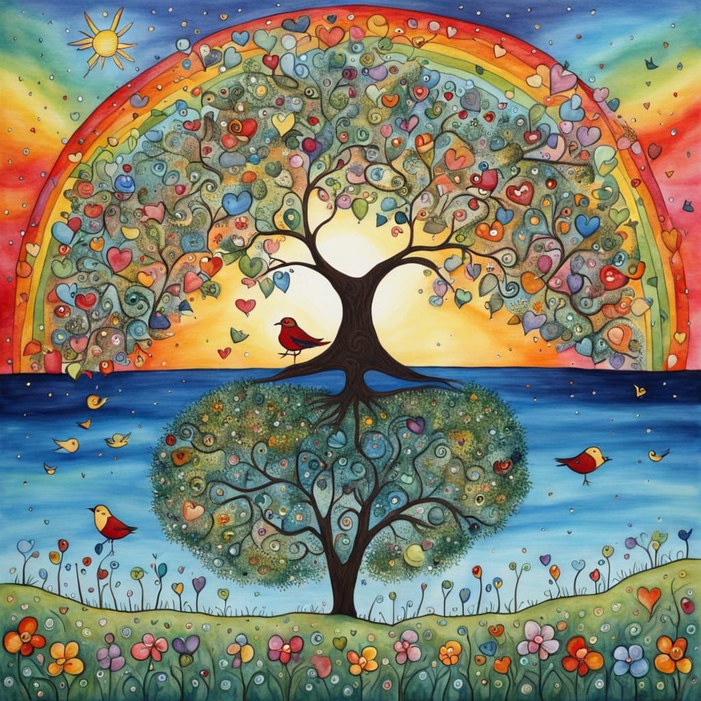 Lively Tree of Life Watercolor Painting
