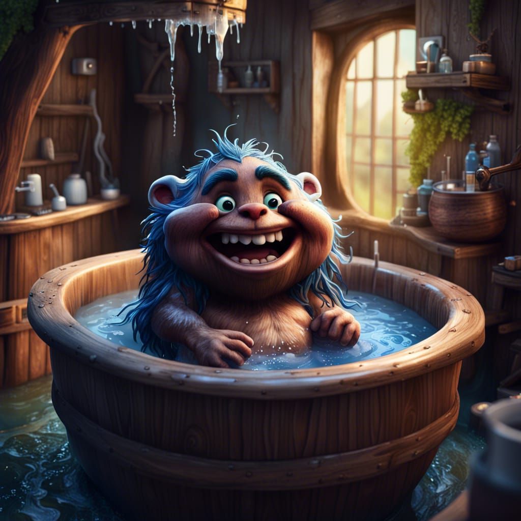 Happy Pig Bathing: Detailed Fantasy Art