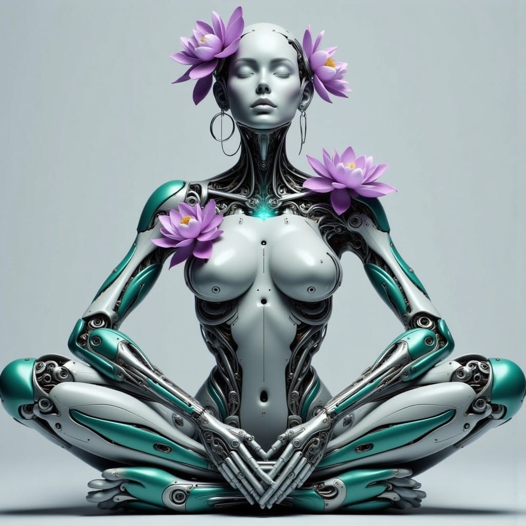 Robotic Lotus Lady in Art Nouveau Style