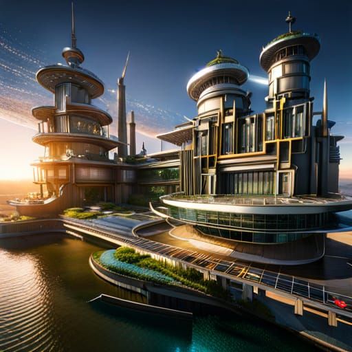 Futuristic Solarpunk Cityscape in Hyperrealism