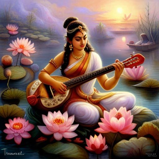 Saraswati amidst the lotuses
