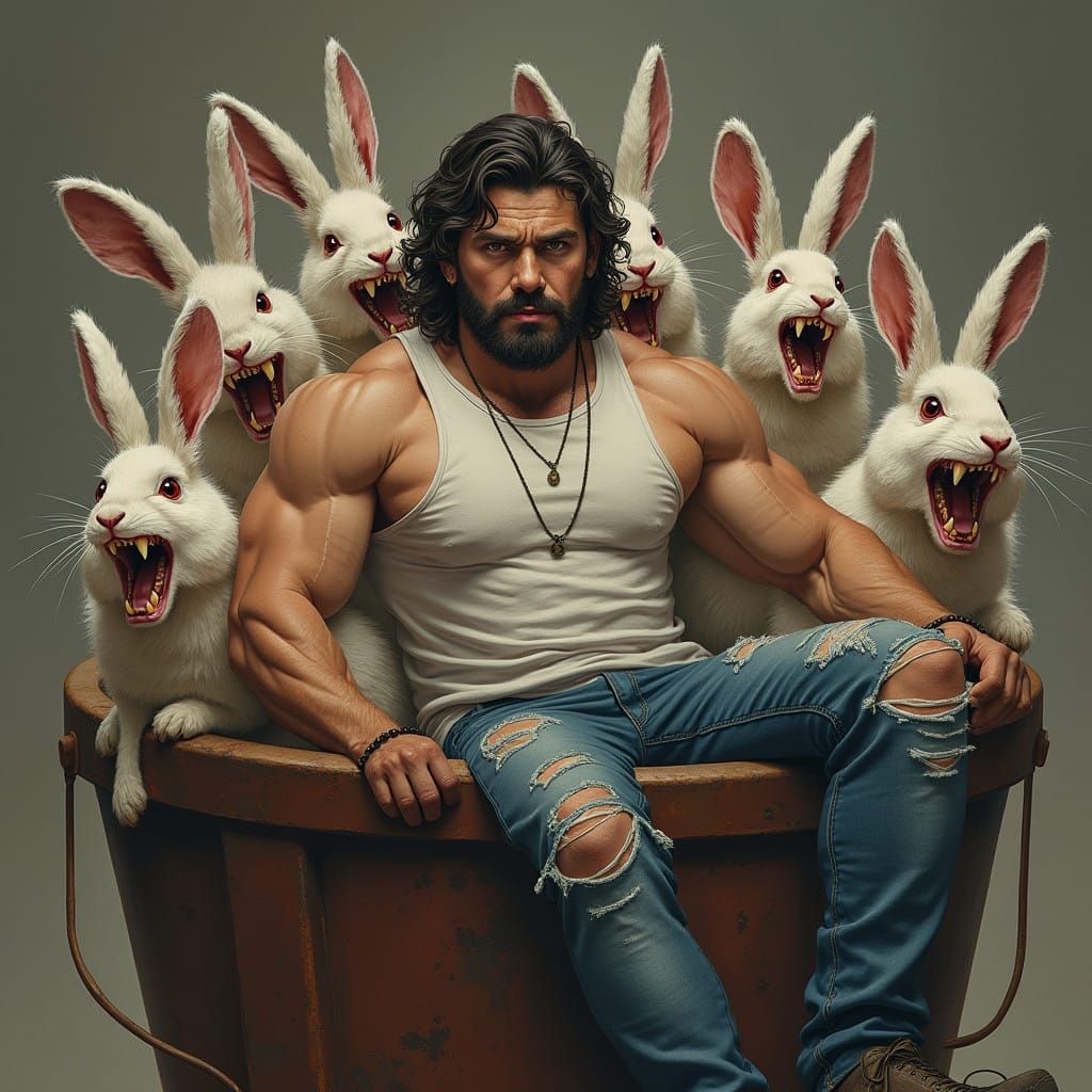 Confident Gigachad Unfazed by Fierce Rabbits