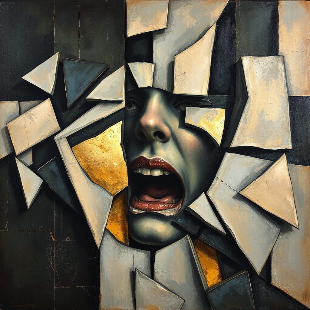 Abstract Cubist Anguish with Honey Textures