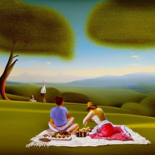 Picnic on a Hill in Salvador Dali Surrealism
