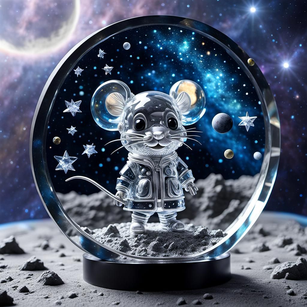 Crystal Chibi Mouse Sculpture on the Moon