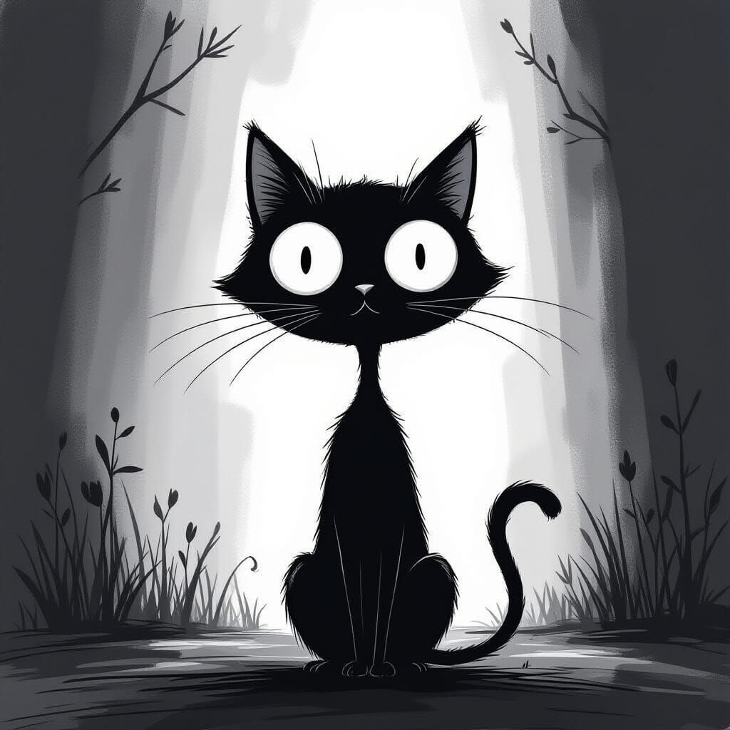 Surreal Cat Illustration with Expressive Linework