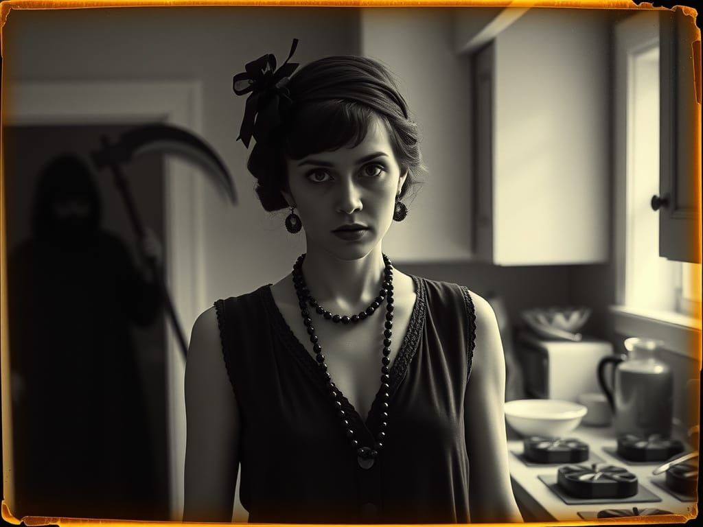 Woman in 1920s Kitchen: A Noir Photograph