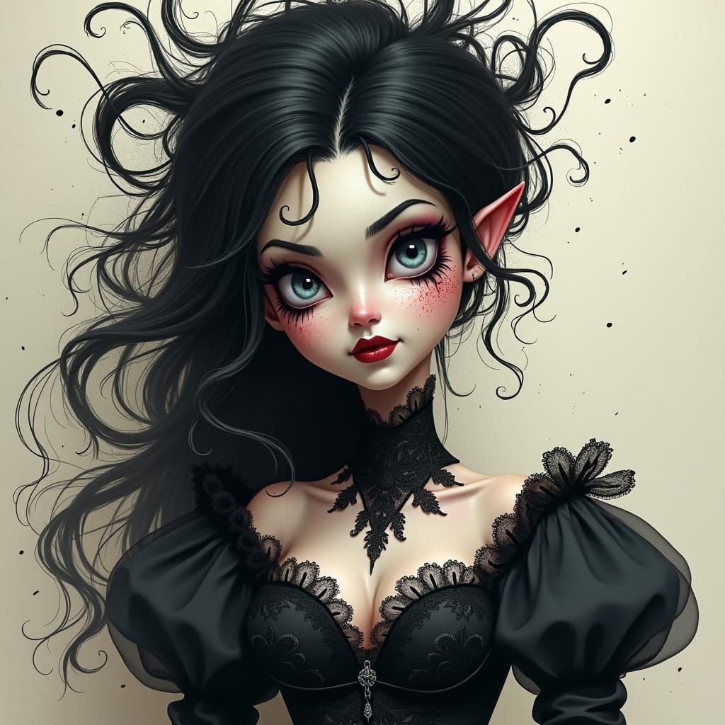 Gothic Cartoon Character in Burton-Inspired Style