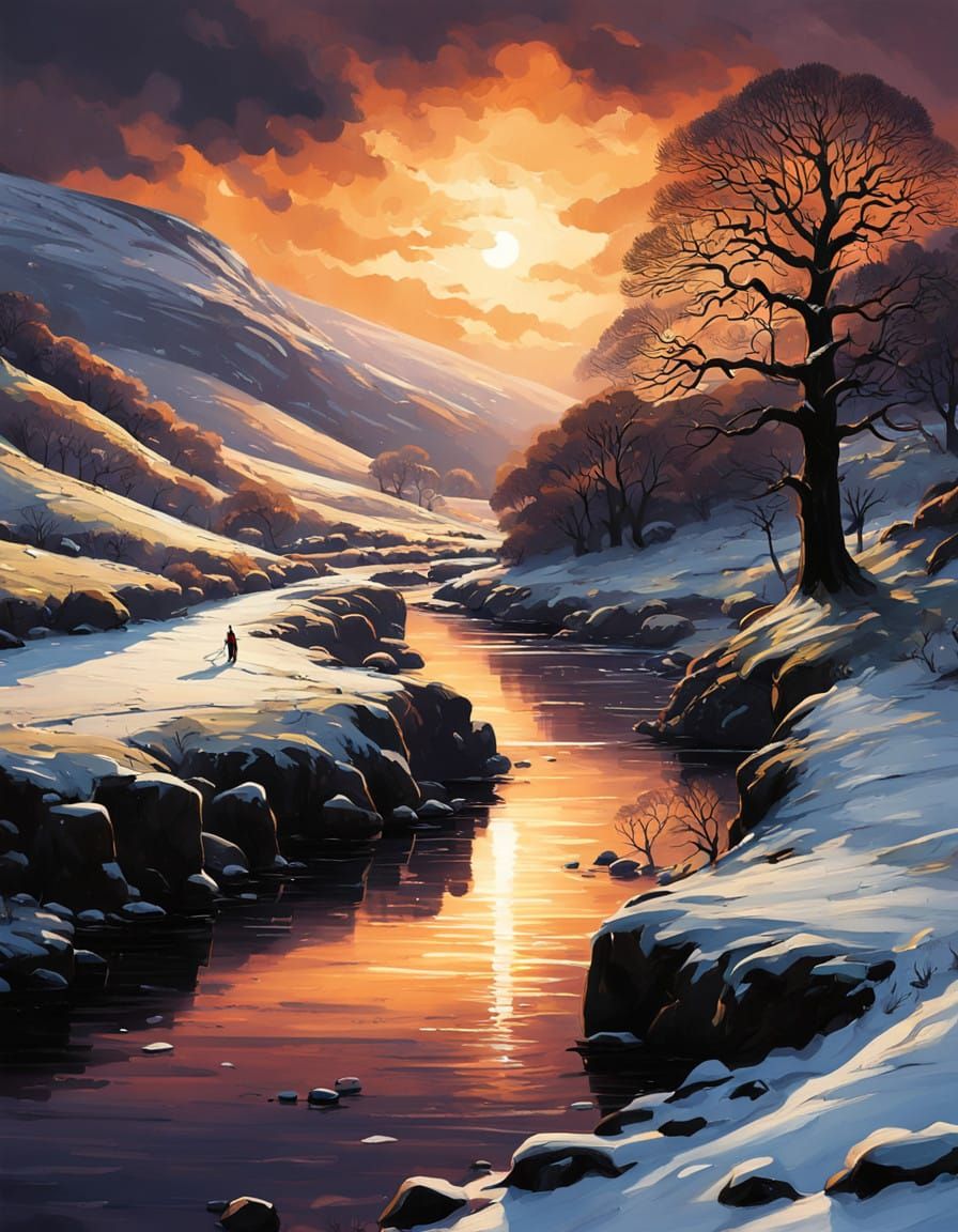 Surreal Yorkshire Dales River Scene at Sunset
