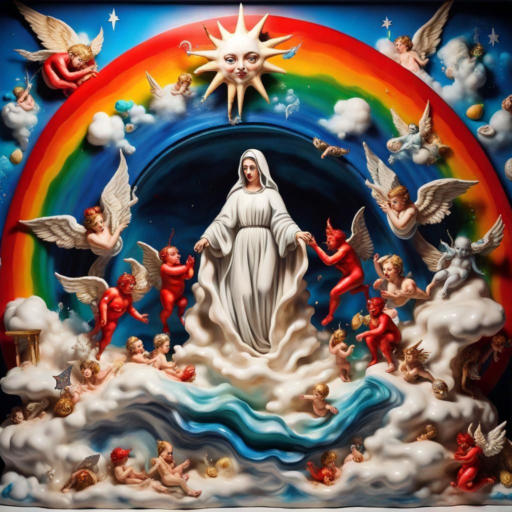 Catholic Diorama in 1950s TV, Graffiti Art Style